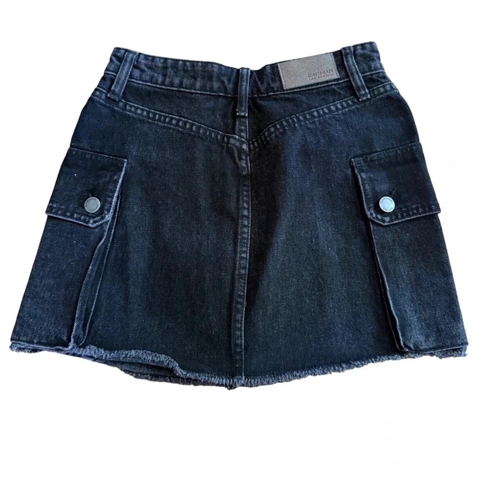 NWT Carmar Denim Colin Black Cargo Mini Skirt Raw Hem Non-Stretch Size 25